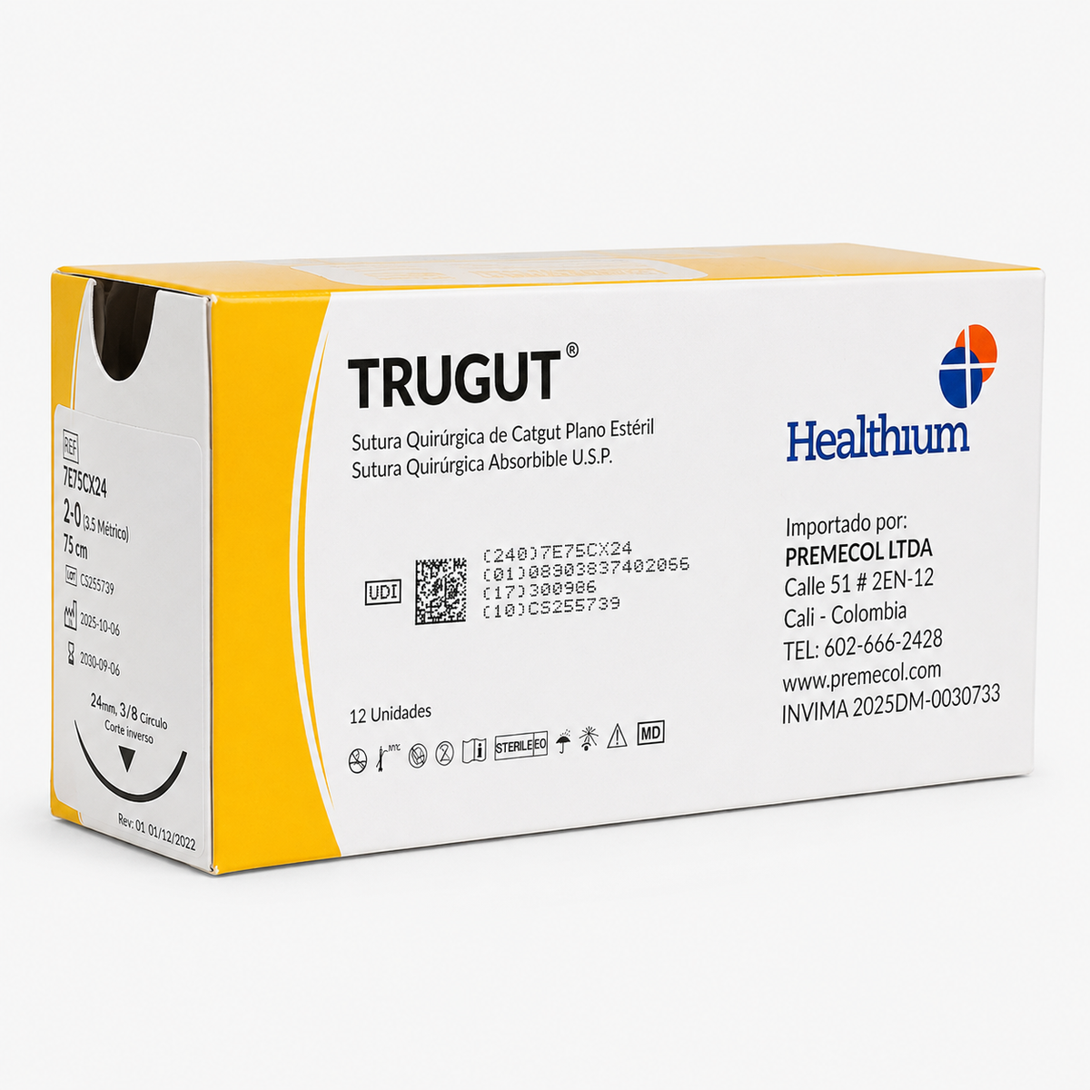 TRUGUT PLAIN 2-0 75CM 3/8 CIRCLE REVERSE CUTTING 24MM Imagen principal del producto