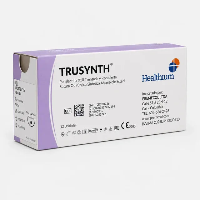 Caja de sutura absorbible Healthium Trusynth de poliglactina 910